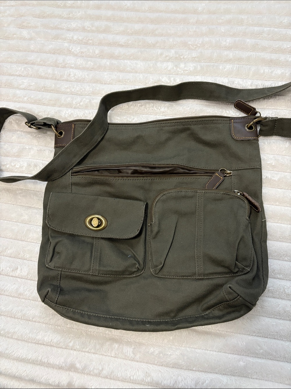 Canvas Crossbody Messenger Bag - Olive Green